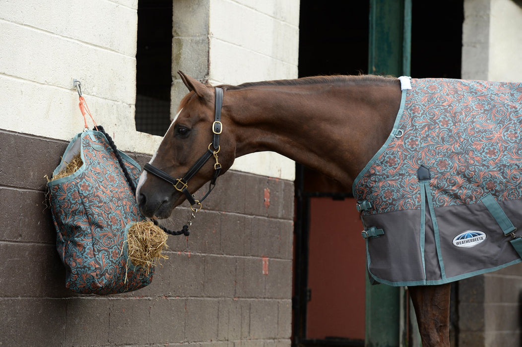 WeatherBeeta ComFiTec Essential Standard Neck Turnout Blanket (220g Medium) in Western Tool Print with Hay Bag