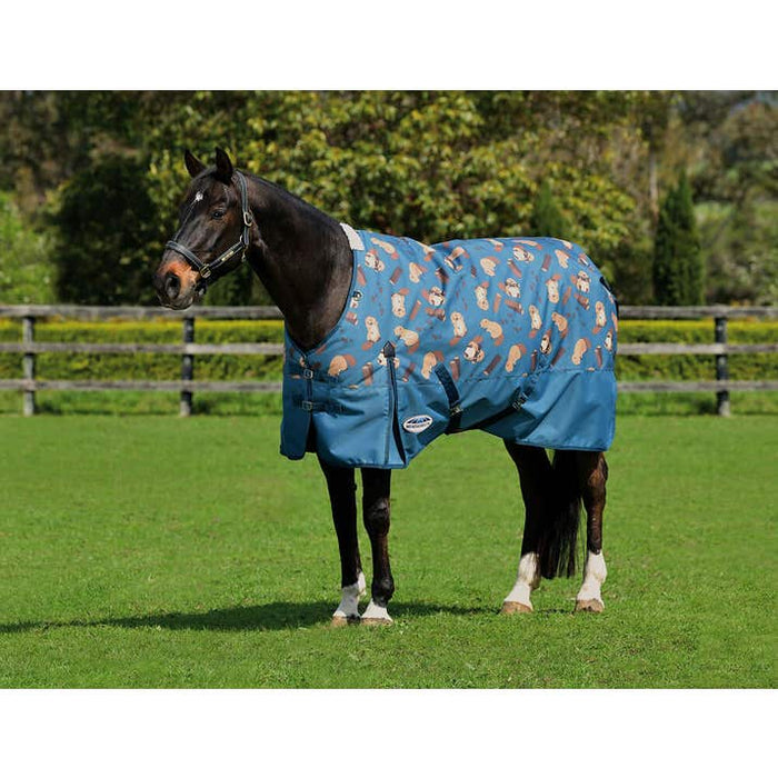 WeatherBeeta ComFiTec Essential Standard Neck Turnout Blanket (220g Medium) in Beaver Print - On horse from side