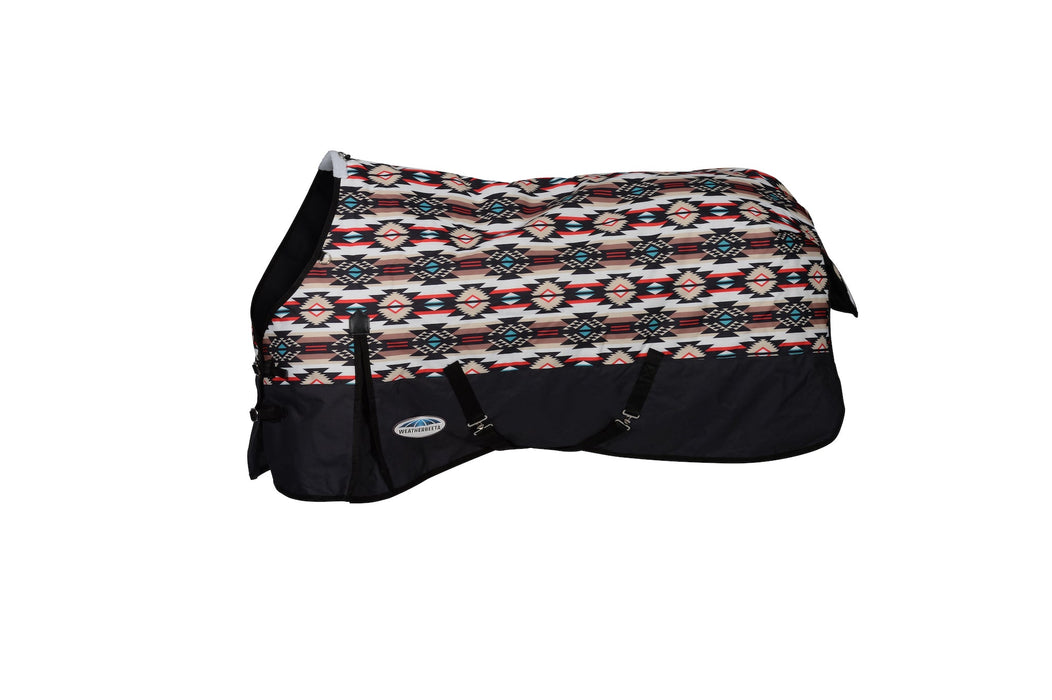 WeatherBeeta ComFiTec Essential Standard Neck Turnout Blanket (220g Medium) in Diamond Navajo Print on White Background