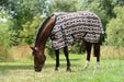 WeatherBeeta ComFiTec Essential Mesh II Standard Neck Fly Sheet (No Fill) in Diamond Navajo Print (Black) - On horse from side