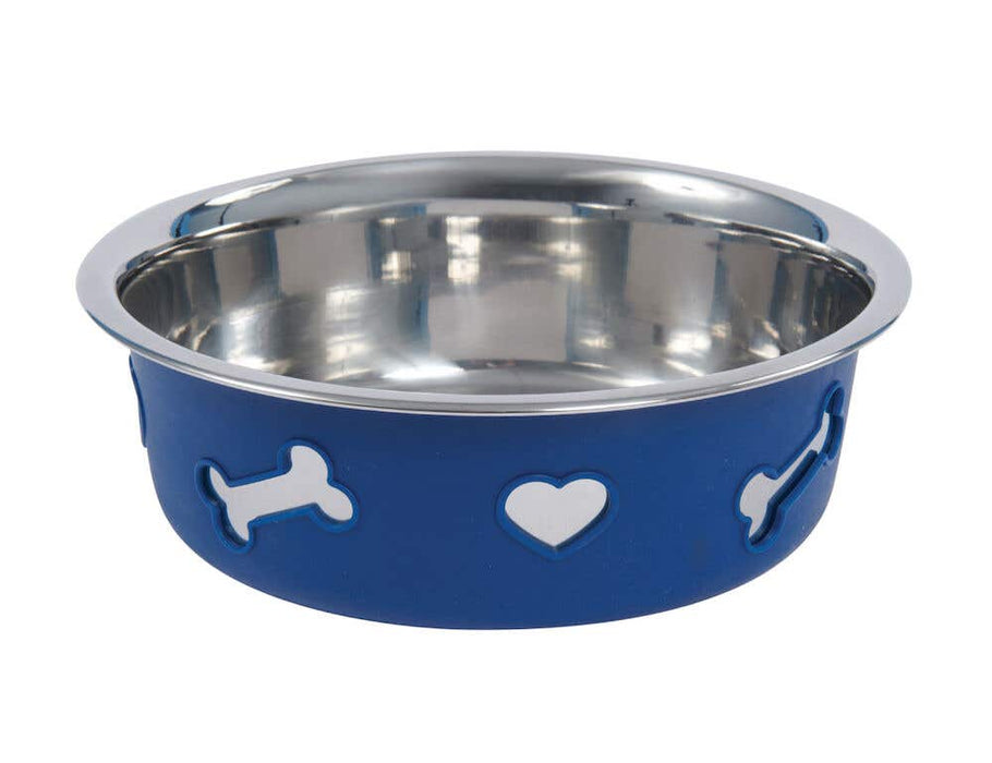 WeatherBeeta Non-Slip Stainless Steel Silicone Bone Dog Bowl in Blue