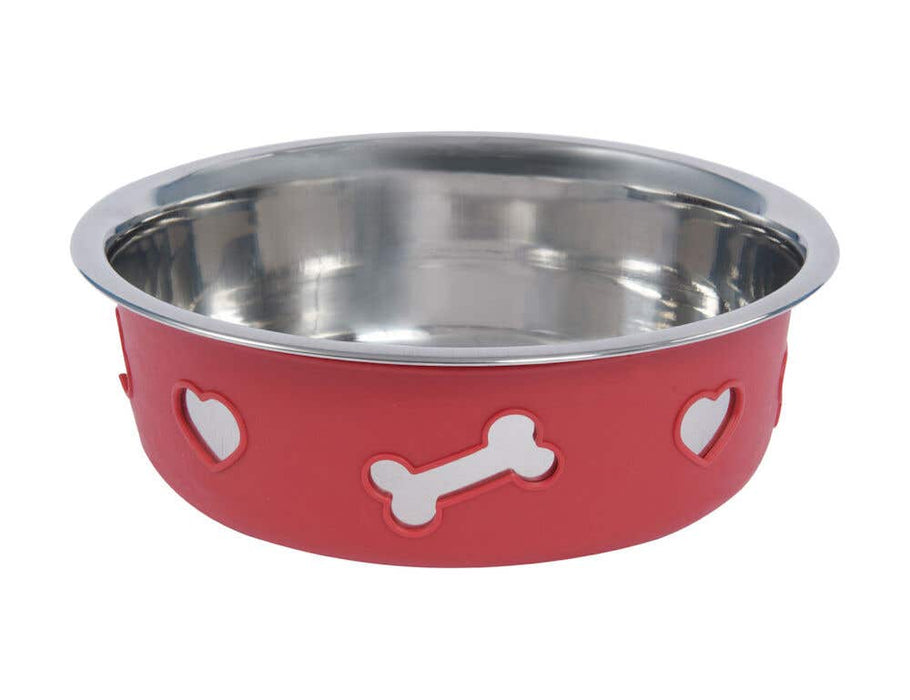 WeatherBeeta Non-Slip Stainless Steel Silicone Bone Dog Bowl in Raspberry