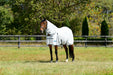 WeatherBeeta ComFiTec Essential Mesh II Combo Neck Fly Sheet (No Fill + Hood) in White (Grey/Bright Blue Trim) - On horse from side