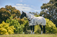 WeatherBeeta ComFiTec Essential Mesh II Combo Neck Fly Sheet (No Fill + Hood) in White (Maroon/Grey Trim) - On horse from side