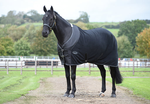 WeatherBeeta Anti-Static Standard Neck Fleece Cooler (No Fill) in Black/Silver - On horse from side