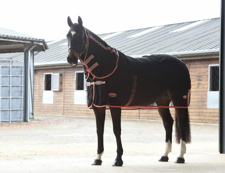 WeatherBeeta Therapy-Tec Wick Dri Combo Neck Cooler (No Fill) in Black (Red/Silver Trim) - On horse from side