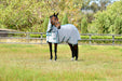 WeatherBeeta ComFiTec Zephyr Plus Mesh Combo Neck Fly Sheet (No Fill) in Silver(Teal Green/Stone Trim) - On horse standing from side