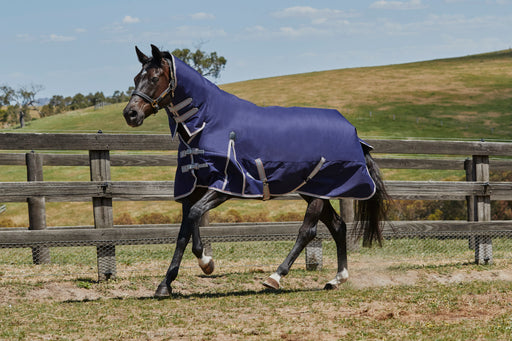 WeatherBeeta ComFiTec Essential Combo Neck Turnout Blanket (360g Heavy) in Navy with Red/Silver Trim