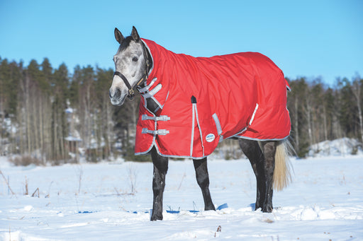 WeatherBeeta ComFiTec Classic Combo Neck Turnout Blanket (220g Medium) in Red with Silver/Navy Trim