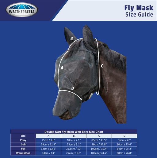 WeatherBeeta ComFiTec Double Dart Fly Mask Size Chart