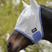 WeatherBeeta ComFiTec Airflow Fly Mask in White with Blue and Gray Trim - On Horse